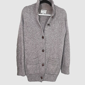 B Altman Women Cardigan SZ S 100% Wool Taupe High Collar Hip Length Pockets VTG